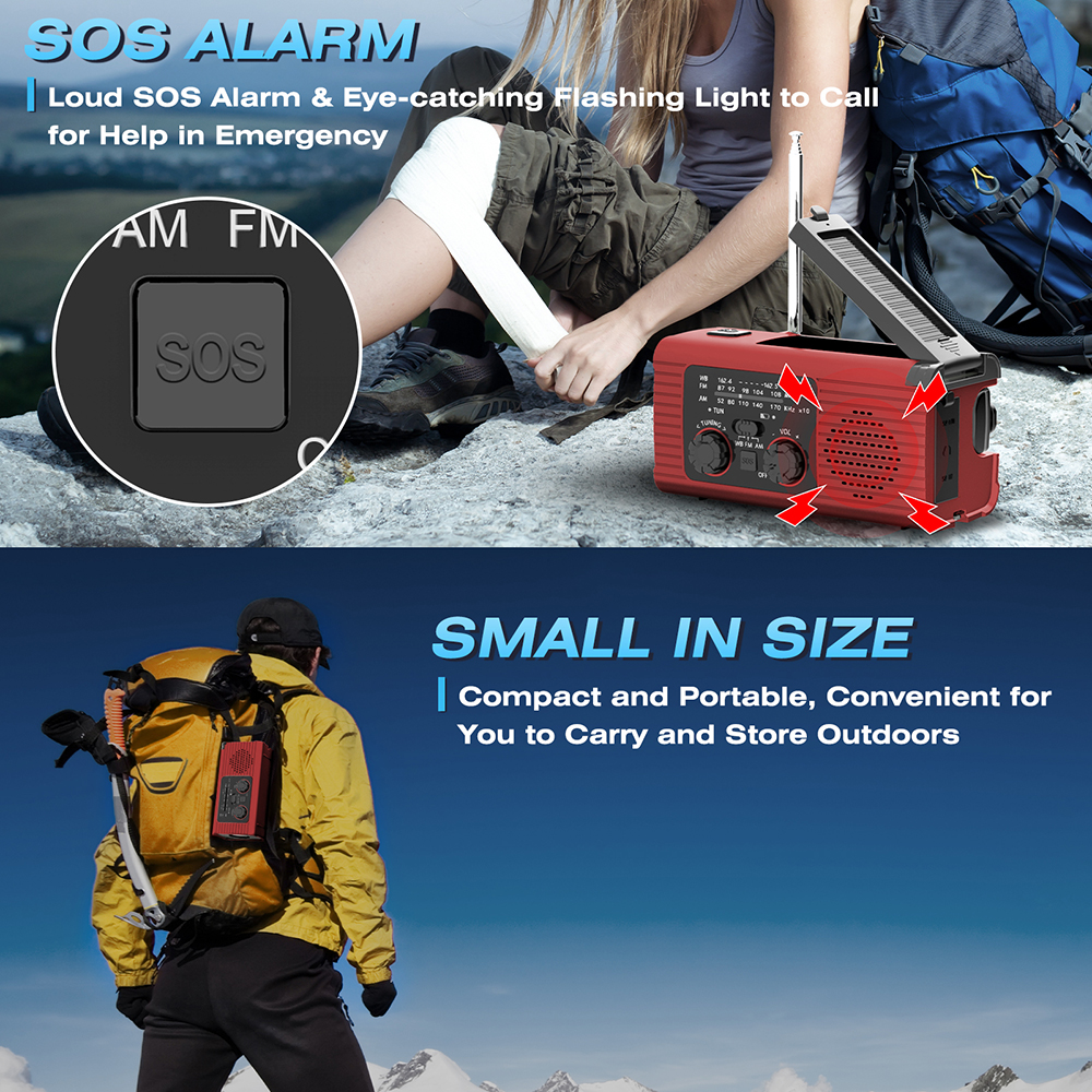 4000 mAh LED emergency light USB emergency light with light radio outdoor camping radio solar charging radio portable