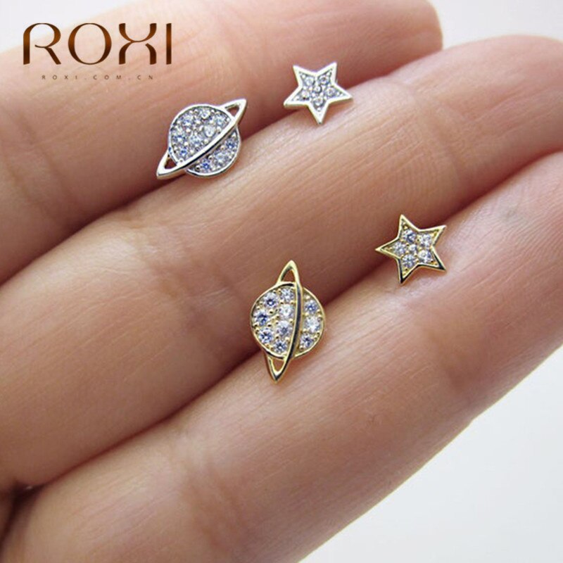 ROXI Asymmetrische Sterne Mond Ohrring 925 Sterling Silber Hypoallergen Nette schick Zucht Ohrringe für Frauen Mädchen Weihnachten Schmuck