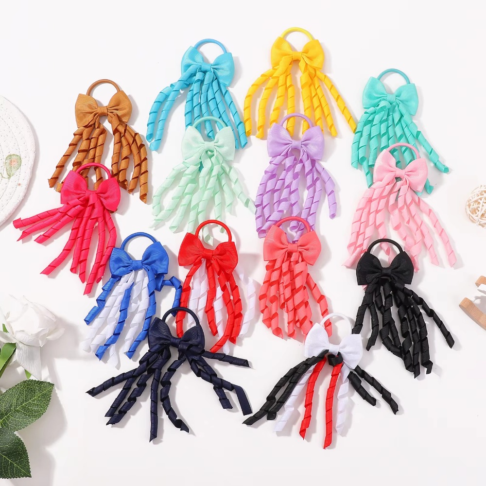 BABY BOWS Baby Meisjes Haarbanden Strikken 3 Inch Grosgrain Lint Krullend Korker Haarelastiekjes Elastische Kleurrijke Kinderen Haarband