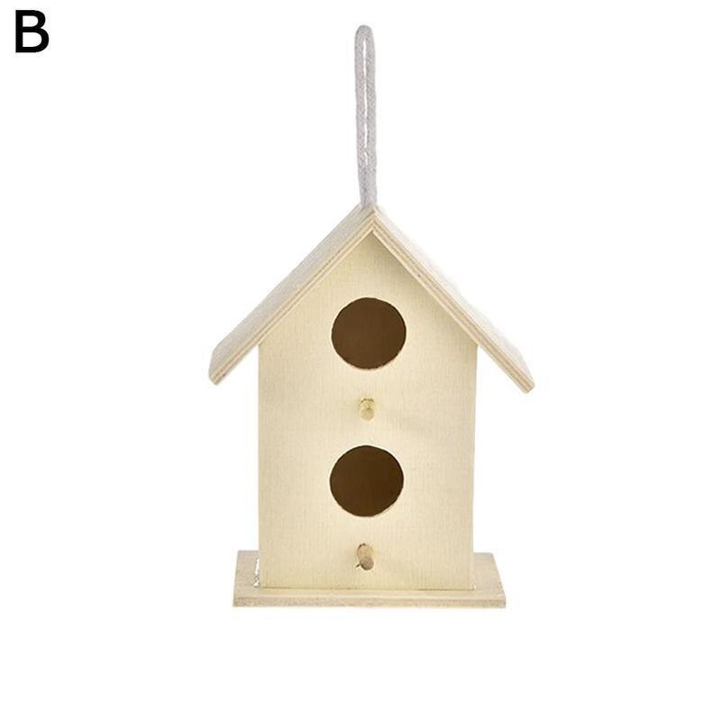 6 typer fågel trähus mini väggmonterat hängbo trädgårdsskötsel dekoration fåglar trä hem väska husdjursmaterial: B