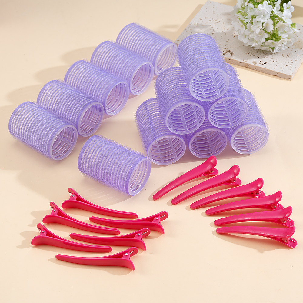 24 pçs/set auto aperto rolos de cabelo sem calor grampo de cabelo rolos cachos sem calor franja de cabelo volume auto-adesivo gancho diy ferramentas de estilo