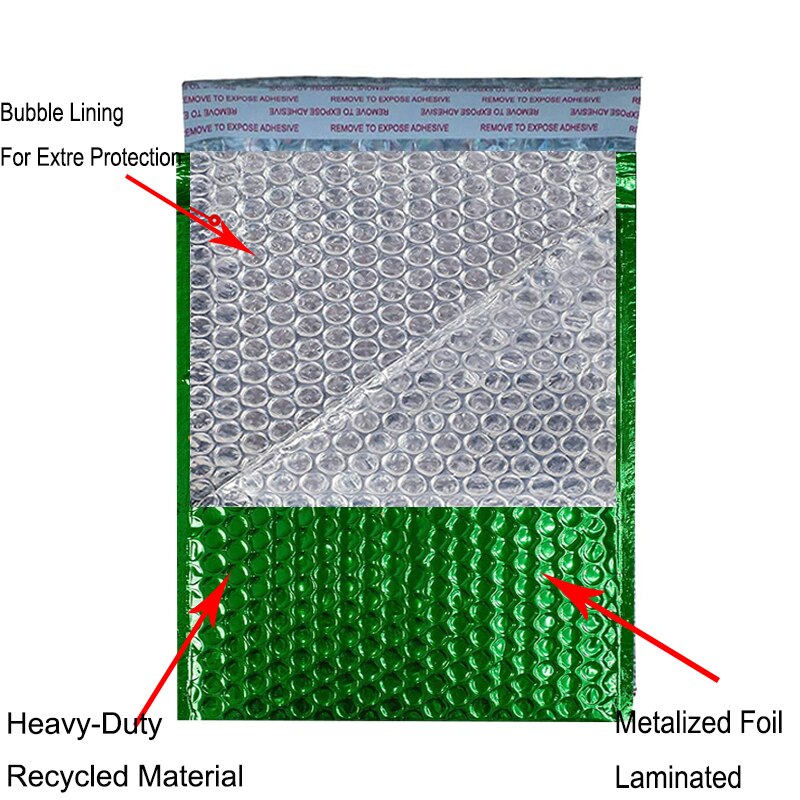 10pcs Green Poly Bubble Mailer Envelopes Bags Self Seal Padded Heavy-Duty Waterproof Sealing Packaging 18X23cm