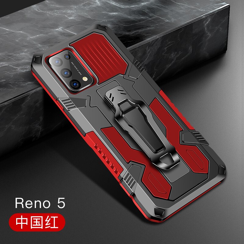 Rüstung Fall Für OPPO Reno 5 Fall Stoßfest Gürtel Clip Holster Abdeckung Für OPPO Reno 5 4G 5G CPH2145 CPH2159 Coque Funda Capa: OPPO Reno 5 4G / Red