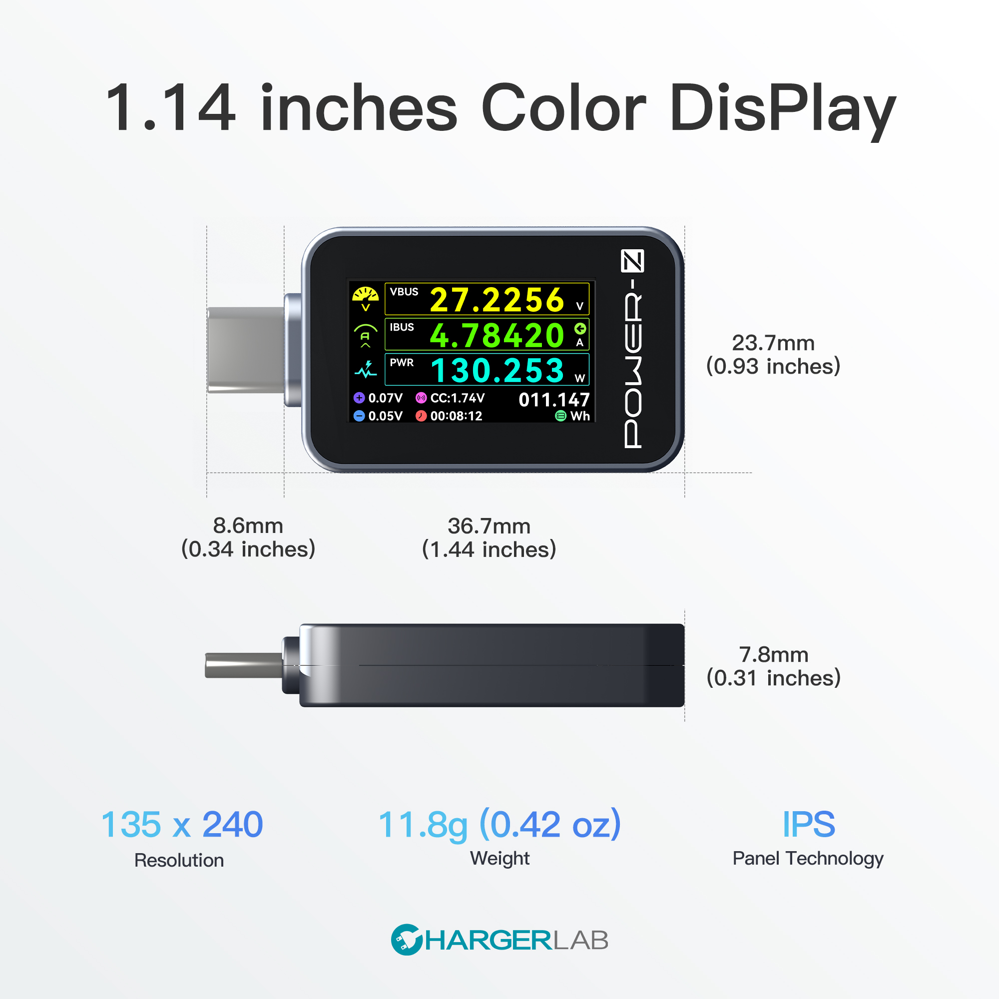 ChargerLAB POWER-Z C240 portable USB-C tester, digital power meter, supports 240W pd3.1 qc5.0, USB-C phones, laptops, Chargers