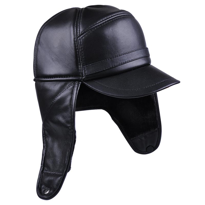 Gorros de cuero para hombre, gorro de bombardero con protección para las orejas, snapback, para exteriores, mantiene el calor,