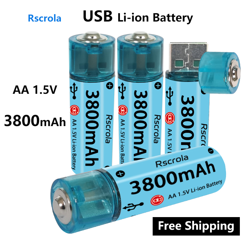 Upgraded AA Rechargeable Battery USB Port AA Li-ion Battery Fast Charge Over 1000 Cycle Works in Extreme Temp Low Self Discharge