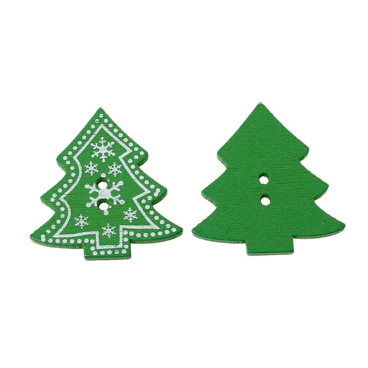 Hout Naaien Button Scrapbooking kerstboom Groen Twee Gaten Sneeuwvlok 3.2cm (1 2/8 ") x3cm (1 1/8 "), 5 Stuks