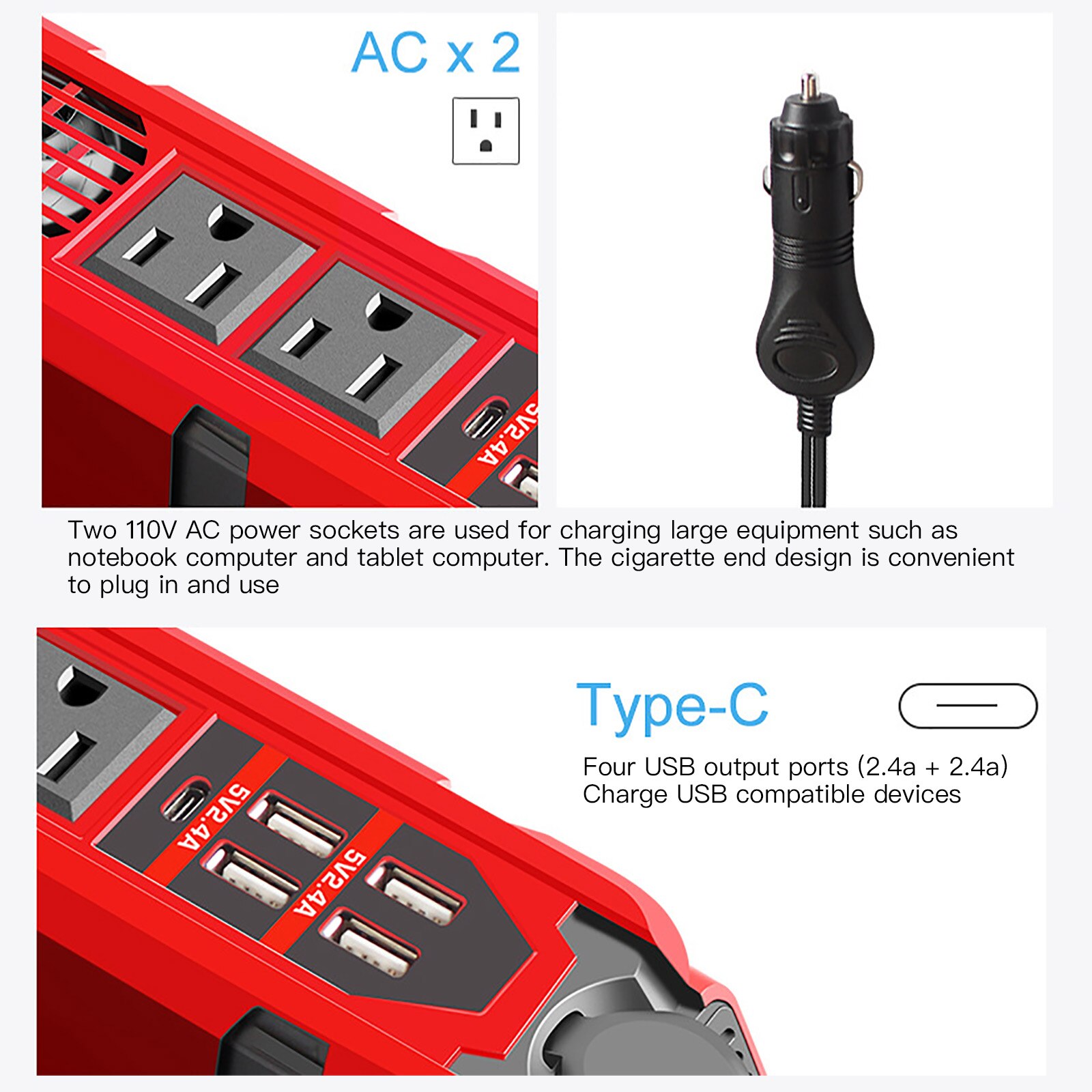 12v To 110v Transformer Inversor Car Inverter Converter M7E1 Auto Parts 200w Over-temperature Protection 12v/24v Black Style