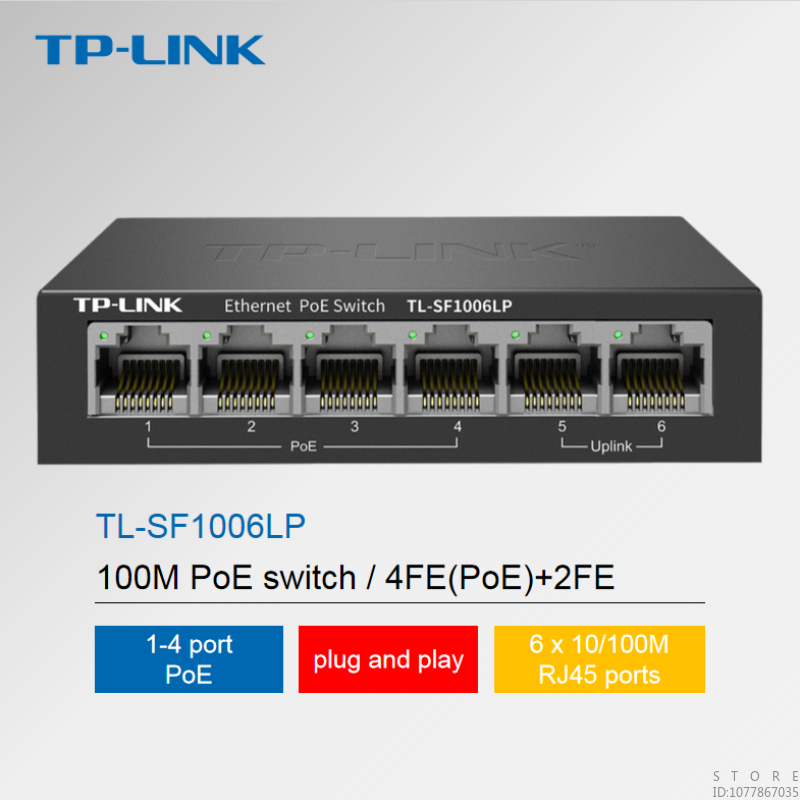 Tp-link 100m switch ethernet poe 4fe+2fe con alimentatore, monitoraggio di rete, convertitore in fibra ottica  sf1006lp