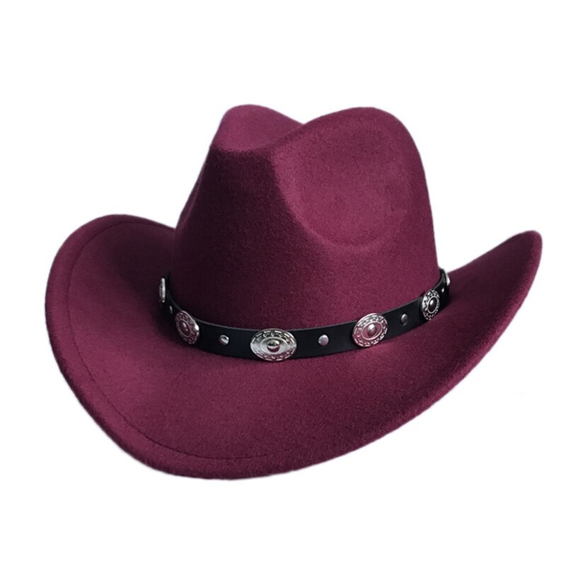 Womem Men Western Cowboy Hat With Wide Brim Punk Belt Cowgirl Jazz Cap With Leather Toca Gentleman Sombrero Cap