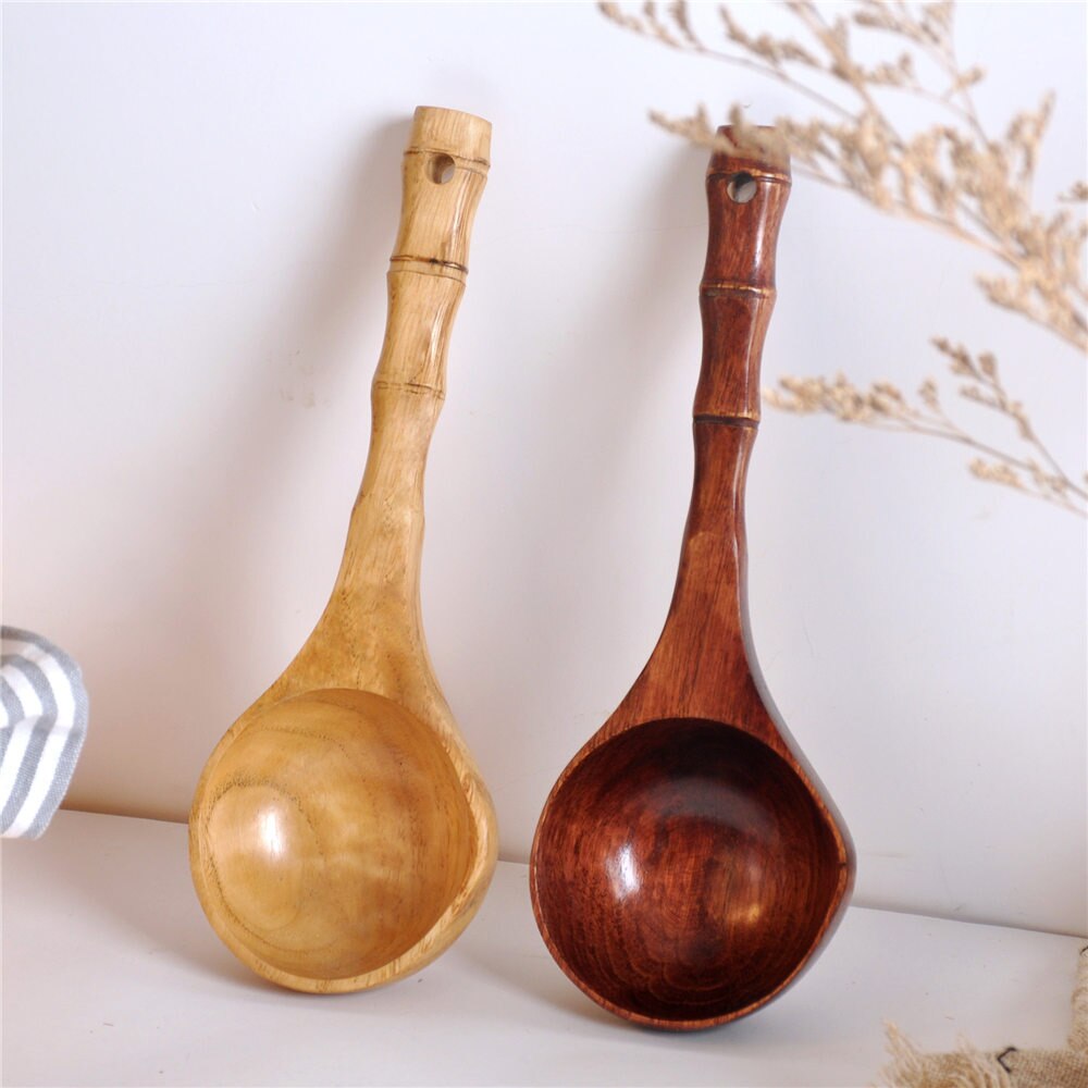 Cucharas grandes de madera para sopa, cuchara de cocina de estilo japonés, cucharón duradero, utensilios de cocina con mango largo