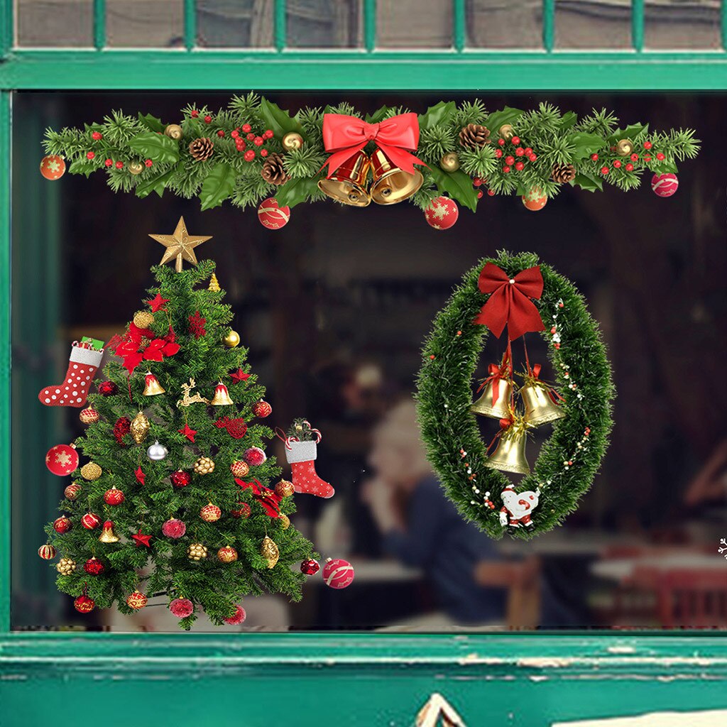 Christmas Printed Wall Sticker Wreath Christmas Tree Household Window Room Wall Sticker Mural Decor Decal Removable Window Decor: D