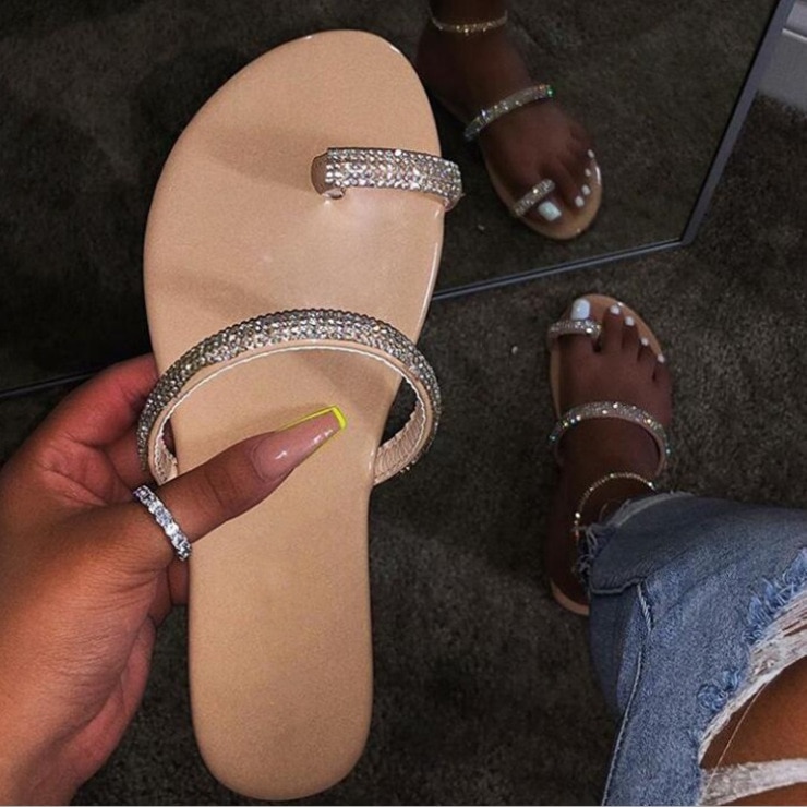 Tongs plates pour femmes, sandales, cristal scintillant, chaussures de plage, extérieur, pantoufles à semelle souple, grande taille, collection: Argent / 9.5