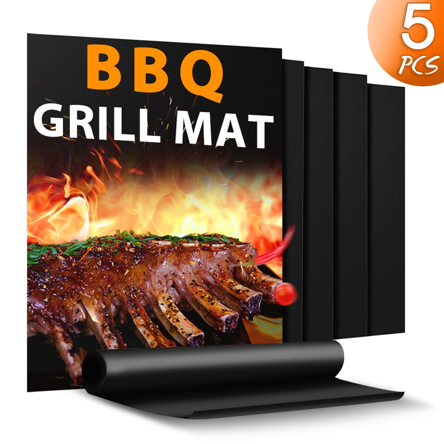 Teshom Grill Mat Set Van 5 Zware Bbq Grill Matten Non Stick, bbq Grill Bakken Matten Herbruikbare Barbecue Grillen Accessoires