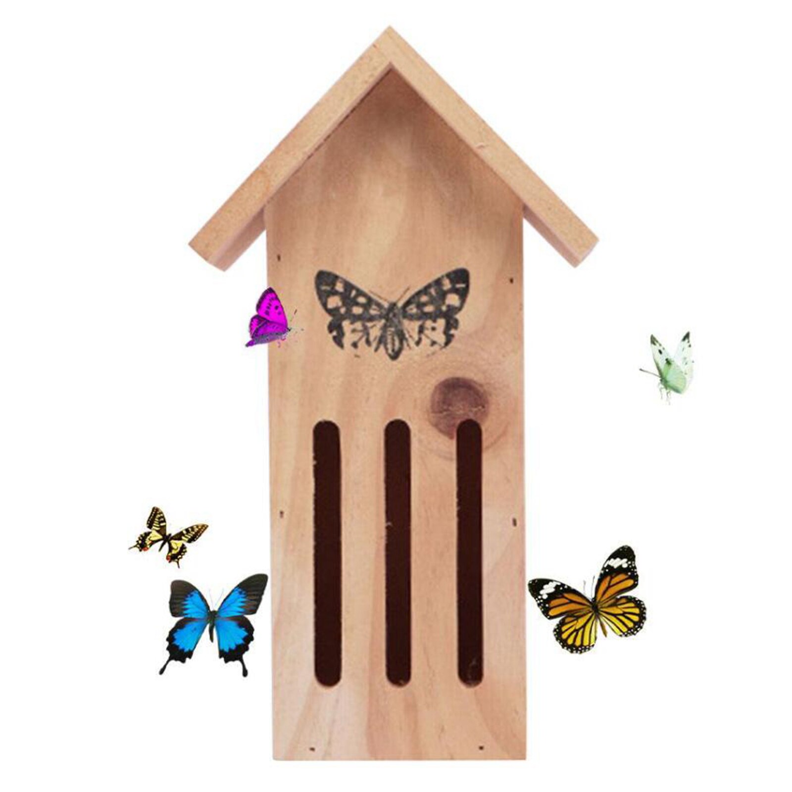 Attractive Natural Wooden Butterfly House Hotel Waterproof Haven Garden Shelter Resting Place for Butterflies Solitary Yard