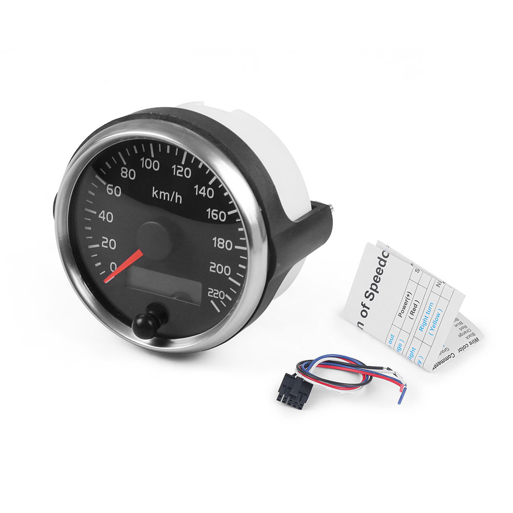 Universal 85mm Speedometer 220km/h Speed Gauge Meter With White/Amber Backlight 12V 24V With LCD For Car Truck Boat Motor