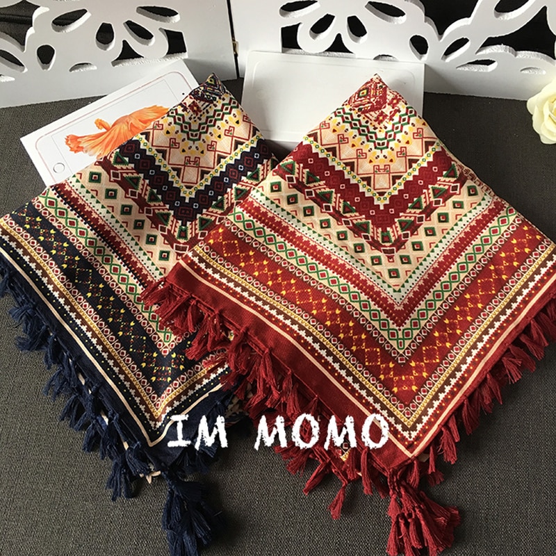 Etnisk geometri stil mærke firkantet kvast bomuldstørklæde hijab sjal til kvinder foulard bandana og pashmina 110*110cm