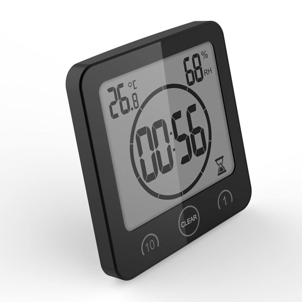Waterproof LCD Digital Wall Clock Shower Suction Wall Stand Alarm Timer Temperature Humidity Bath Weather Station for Home: Black