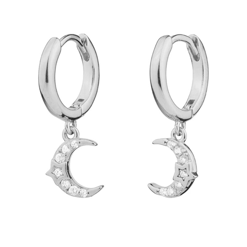 925 Sterling Silver Earrings For Women Golden Silver Small Hoop Earrings Girl Ear Bone Earring Zircon Luxury Bling Moon Star: 4