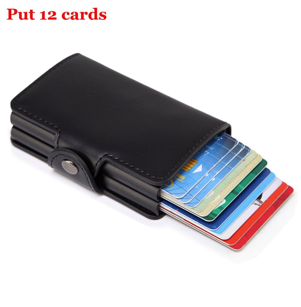 Women Rfid Wallet Metal Case Aluminum Double Box Leather Credit Card Holders for Men Slim Anti Protect Travel ID Cardholder