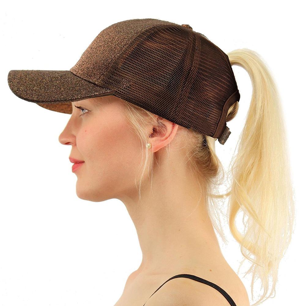 Liquidazione Baseball uomo donna Glitter coda di cavallo Snapback Casquette estiva regolabile Sunhat Mesh Trucker Hat Gorras Outdoor: Glitter brown