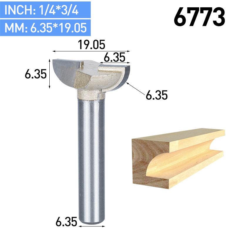 HUHAO 1pc 1/4" 1/2" Shank Cove Bit With Bearing Woodworking Tool 2 Flute Trimming Router Bits For Wood Endmill Milling Cutter: 6773