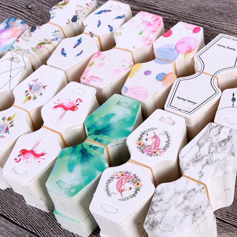 Upstore 100 stuks blanco ketting display kaarten, zwart/bruin/wit, 4,7 x 1,9 inch, sieraden display opknoping vouwen kaarten voor kettingen armbanden