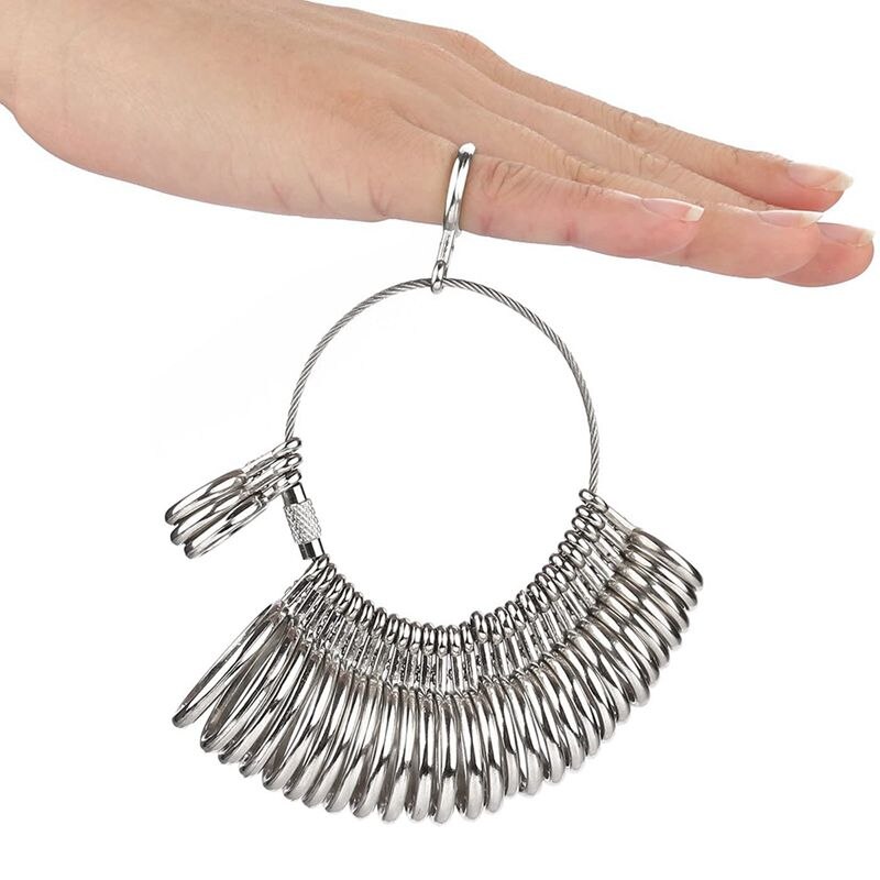 Ring Size Measuring Tool with Metal Ring Mandrel, Ring Gauges Finger Sizer and Rubber Jewelry Hammer for Jewelry Making