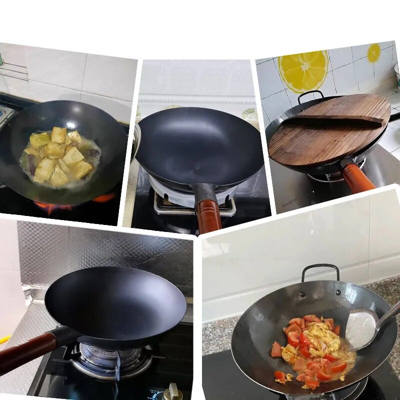 Iron Non-Coating Pot Cast Iron Pan General Use for Gas and Induction Cooker Chinese Wok Cookware Pan Kitchen Tools Wok Burner