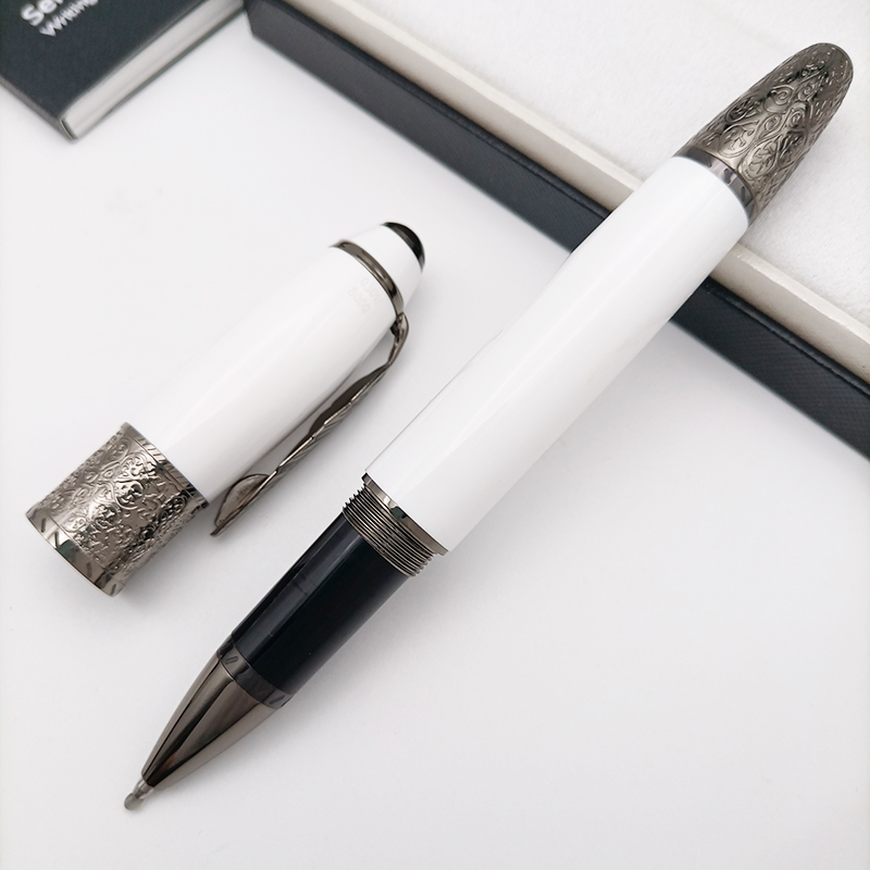 Luxe rollerball balpen met vulpen, model mb, esdoornblad op penclip, schrijfwaren voor zakelijk gebruik, school, kantoor.: Lavendel / Blauw