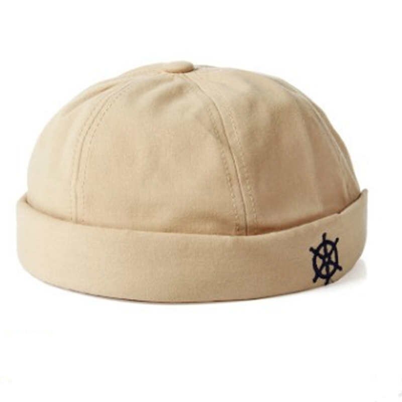 Mænd hat vinter hat beanie justerbar afslappet kraniet sømandshue retro marineblå stil solid kvinders hat: Khaki
