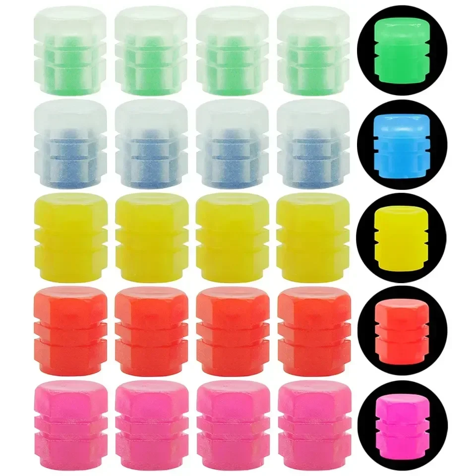 20 piezas Mini tapas luminosas de válvula de neumático, cubierta de válvula brillante colorida para motocicleta y coche, decoración de estilo de cubo de rueda de neumático, accesorios para automóvil
