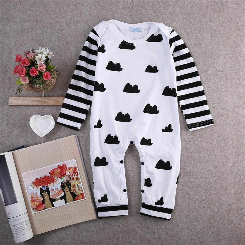 lindo bebé recién nacido mono niño Bebé Ropa a rayas de manga larga cuello redondo de algodón Casual impreso Romper trajes 0-18M