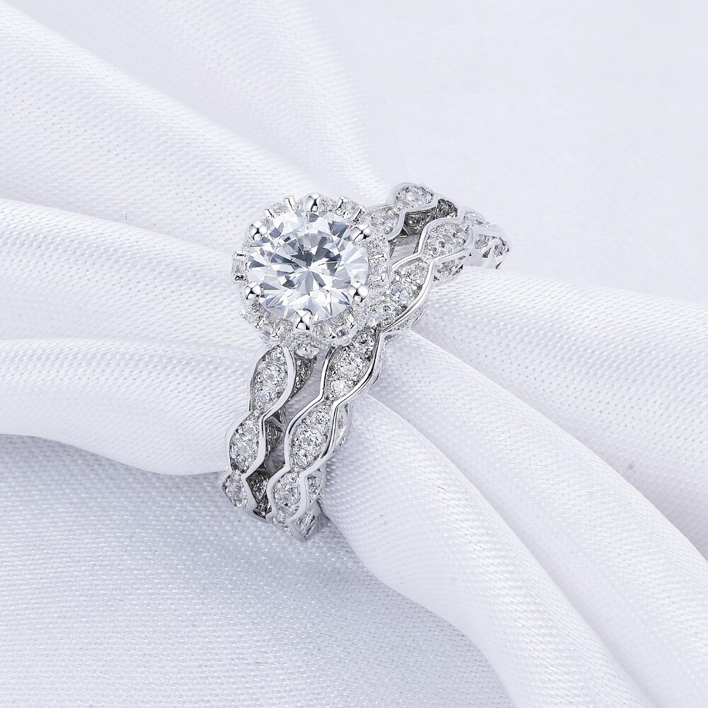 Newshe 2.6Ct White Round Cut AAA CZ Vintage Wedding Ring Set Genuine 925 Sterling Silver Engagement Rings For Women JR4891