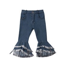 2-7Y Children Baby Girl Tassel Long Jeans Denim Flared Pant Bell-bottom Trouser Girls Clothes