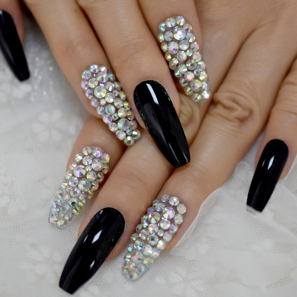 Faux ongles transparents en forme de papillon et paillettes pour Nail Art, pointes de pour Salon, été, 24: L5593