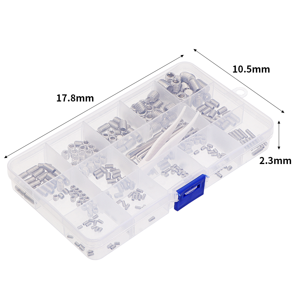 300pcs Hexagon Socket Head Bolts M2.5 M3 M4 M5 M6 M8 Stainless Steel Assortment Kit With 6 Wrenches and 1 Tweezers In A Box