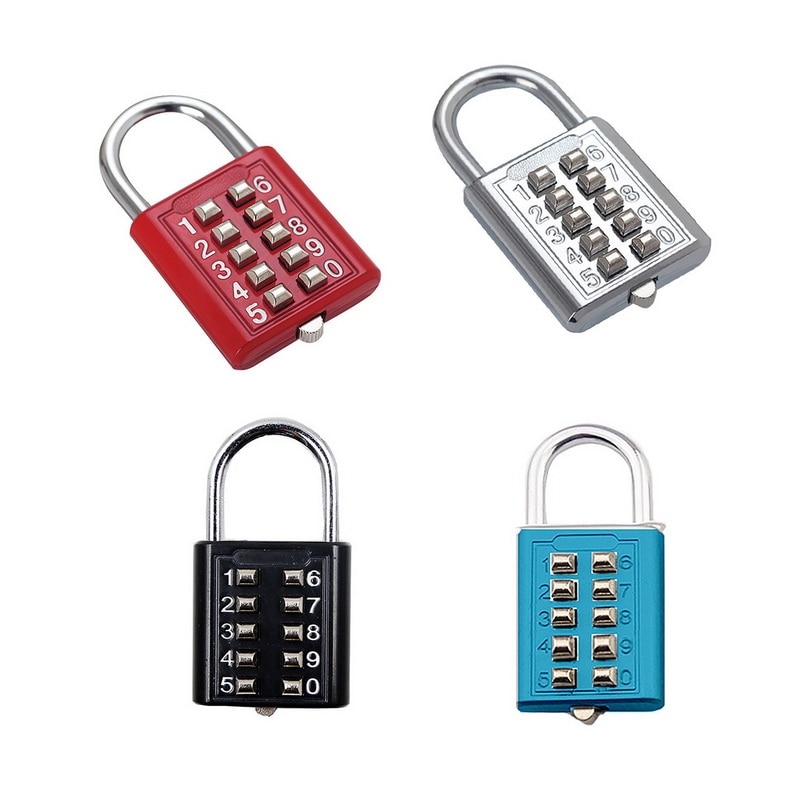 Digit Push Password Lock 4 Colors 10 Digit Push Button Combination Padlock 5 Digit Locking Mechanism Zinc Alloy Anti-theft