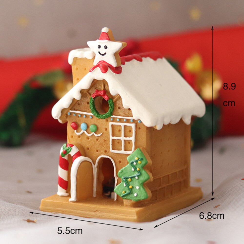 6 Pcs Christmas Cake Toppers Resin Illuminate Cake Decoration Dessert Stick Clay Model Accessory - House Santa Snowman Reindeer