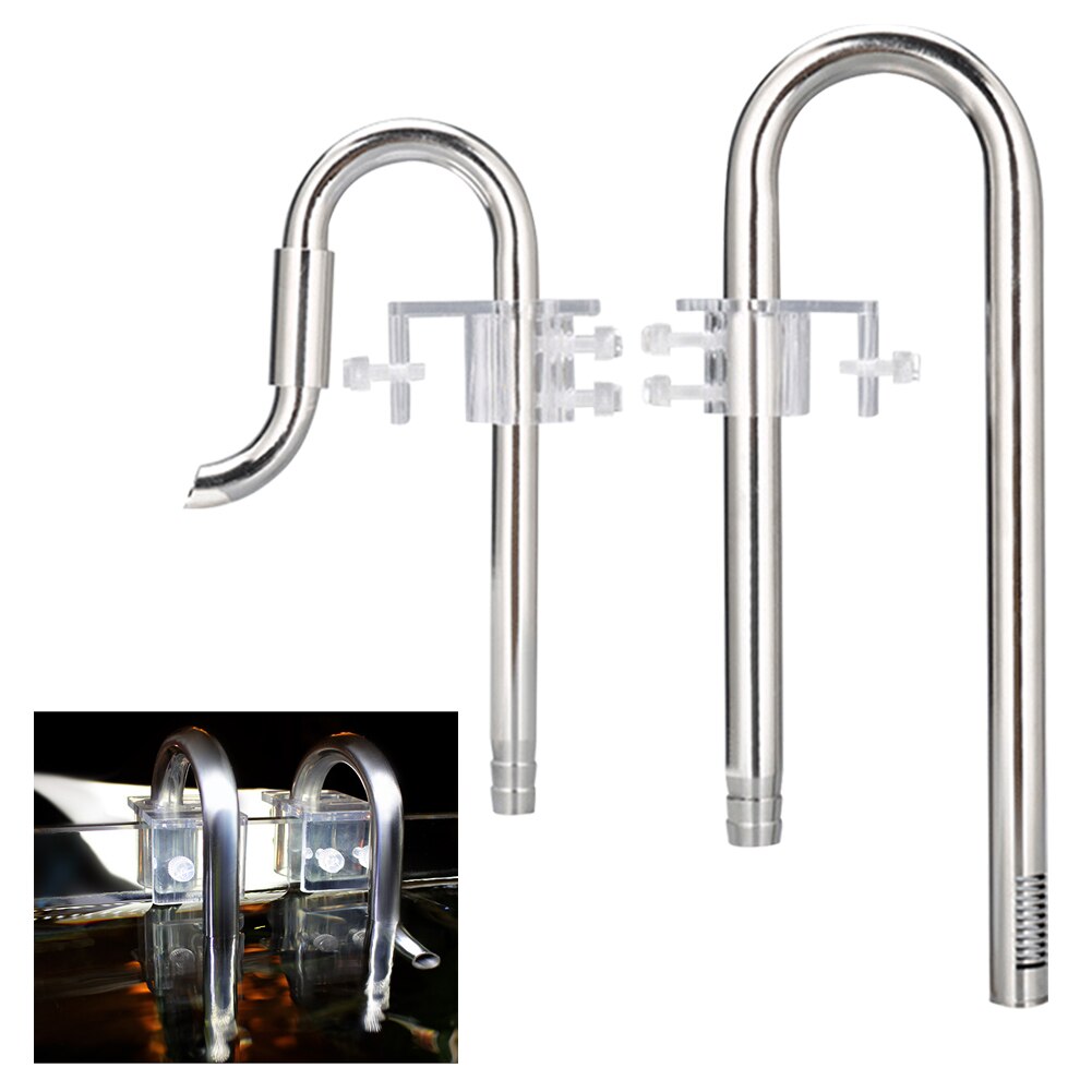 2pcs Inflow Outflow Stainless Steel Waterflow Adjustable Cleaning Tool Fish Tank Aquatic Lily Pipe Set Accessories