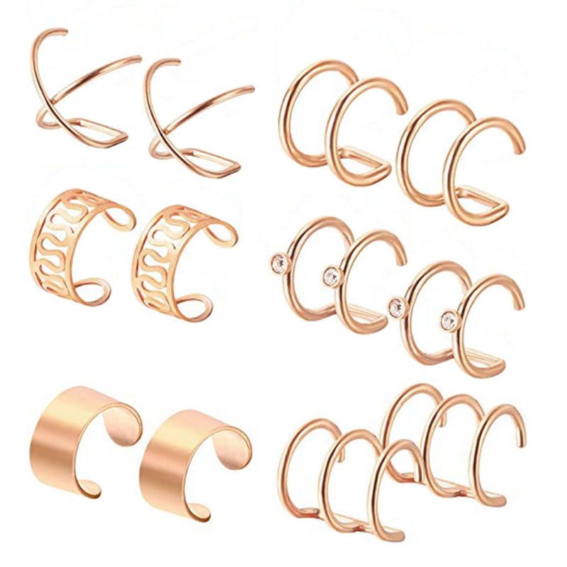 6 Pairs Stainless Steel Ear Clips Non Piercing Earrings Hoop Ear Cuffs Ear Clips: RK