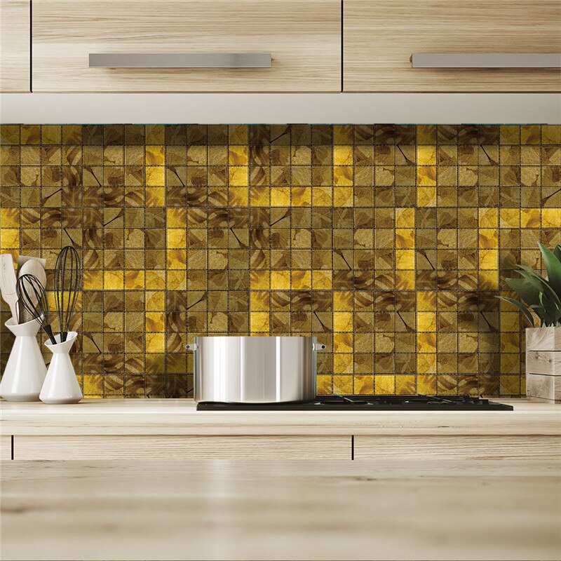 18Pcs Self Adhesive Tile Floor Wall Decal Sticker DIY Kitchen Bathroom Decor Oil Proof Backsplash PVC Home Decor Renew