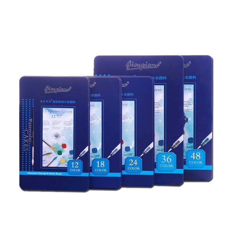 CHENYU 12/18/24/36/48Colors Solid Watercolor Paint Set With Water Brush Pen Watercolor Pigment For Draw Art Supplie