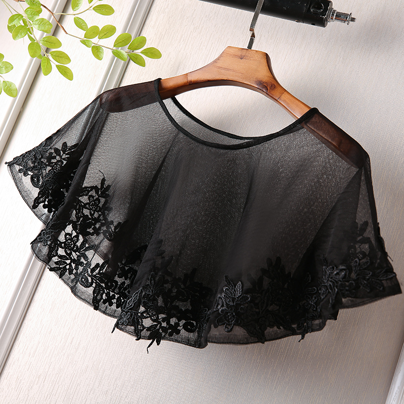 Appliqued Edge Wrap Shawl Black Tulle Shrug Wedding Short Cape For Evening Party Dresses Women Bolero Stole Bridal Mariage Cape: Default Title