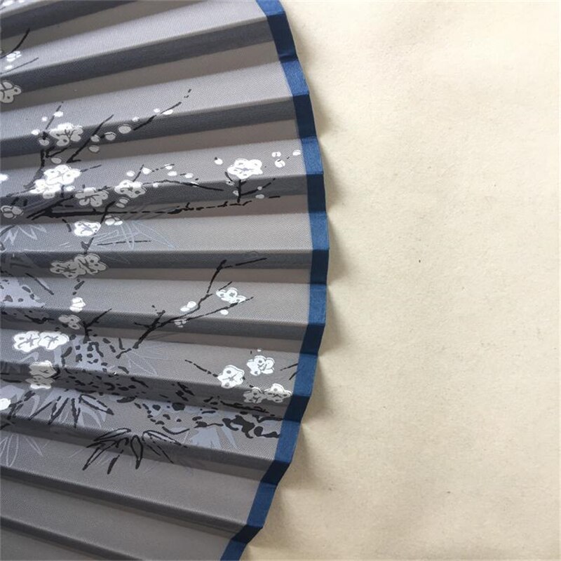 Chinese Style Carved Bamboo Craft Fan Two Sections Folding Silk Cloth Hand Fans Handmade Home Decoration