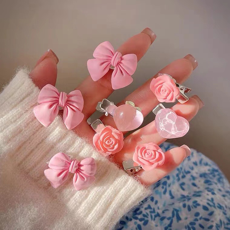 Épingle à cheveux rose douce pour fille, série mignonne, nœud, pêche, camélia, cœur, bord, accessoires pour cheveux, coiffure