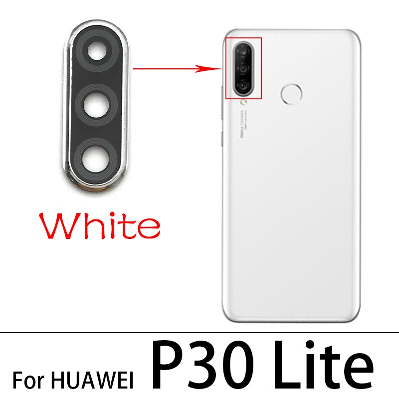 Original Rear Camera Glass Lens With Cover Frame Holder For Huawei P30 Lite P30 Pro Glass Lens With Repair Tools: P30 Lite White