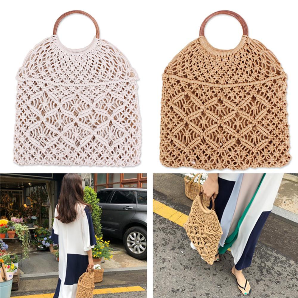 Rattan Cotton Rope Hollow Straw Woven Beach Bag Without Lining Storage Bag Women's Totes Shoulder Bags
