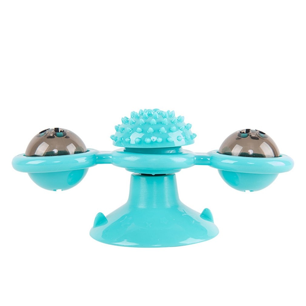 Rotate Windmill Cat Toy Turntable Teasing Pet Toy Tickle Cats Hair Brush Funny Cat Toy Suction Cups Cute: blue
