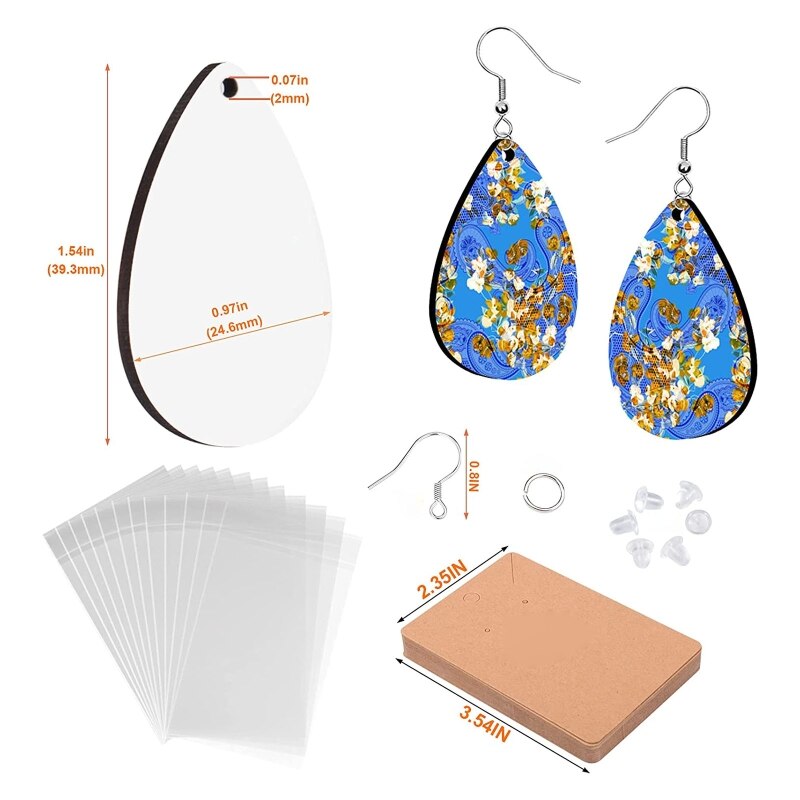 90 Kit Earring Blanks MDF Sublimation Printing Earrings for Christmas Valentine Mother Halloween Day Making DIY Project